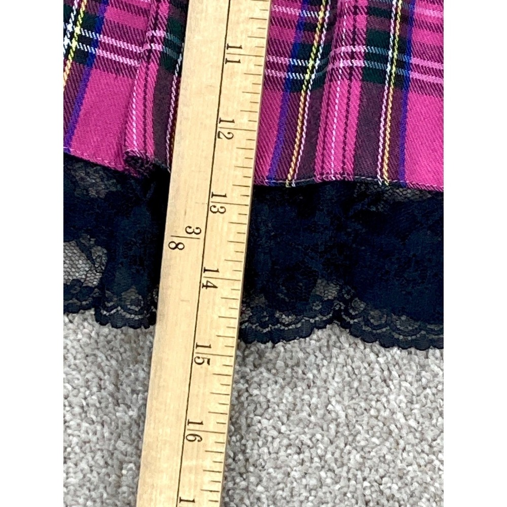 Lace Trim Pleated Plaid Academia Mini Skirt Womens S Pink Black Coquette Grunge - Picture 9 of 9
